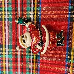 SANTA HOLDING GREEN BELL RED CHRISTMAS BROOCH‎ PIN